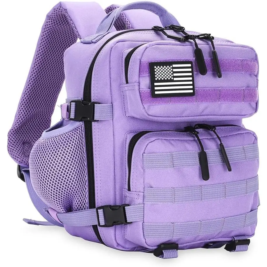 9L Small Nylon Shell Rectangular Tactical Backpack with Double Handle, Men's & Women's Hiking Pack (Light Purple)