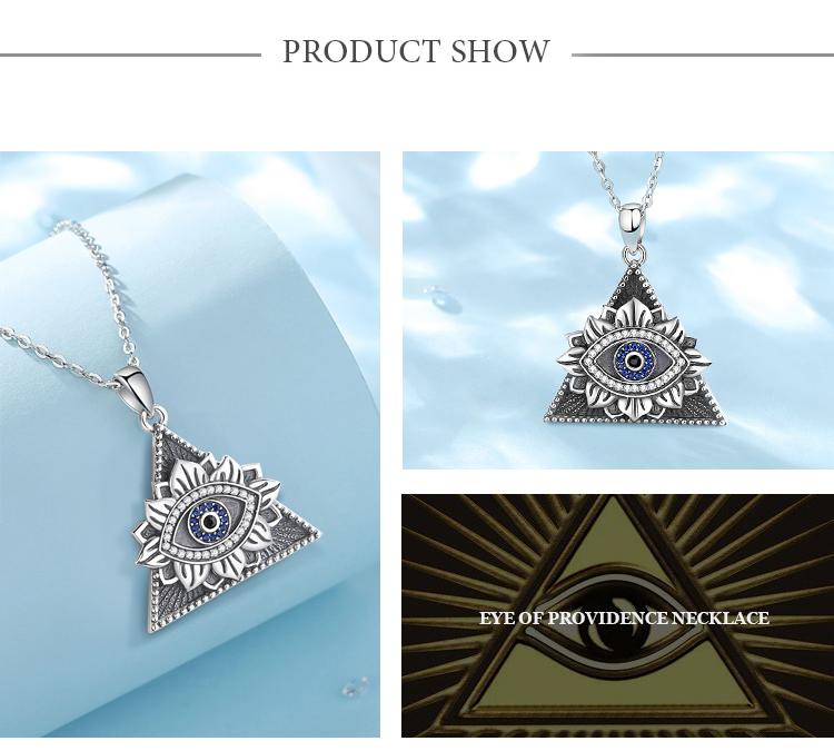 S925 Sterling Silver Mystical Evil Eye Necklace, Egyptian Symbols Pendant With Blue CZ, Eye of Horus Jewelry, Spiritual All-Seeing Eye Amulet