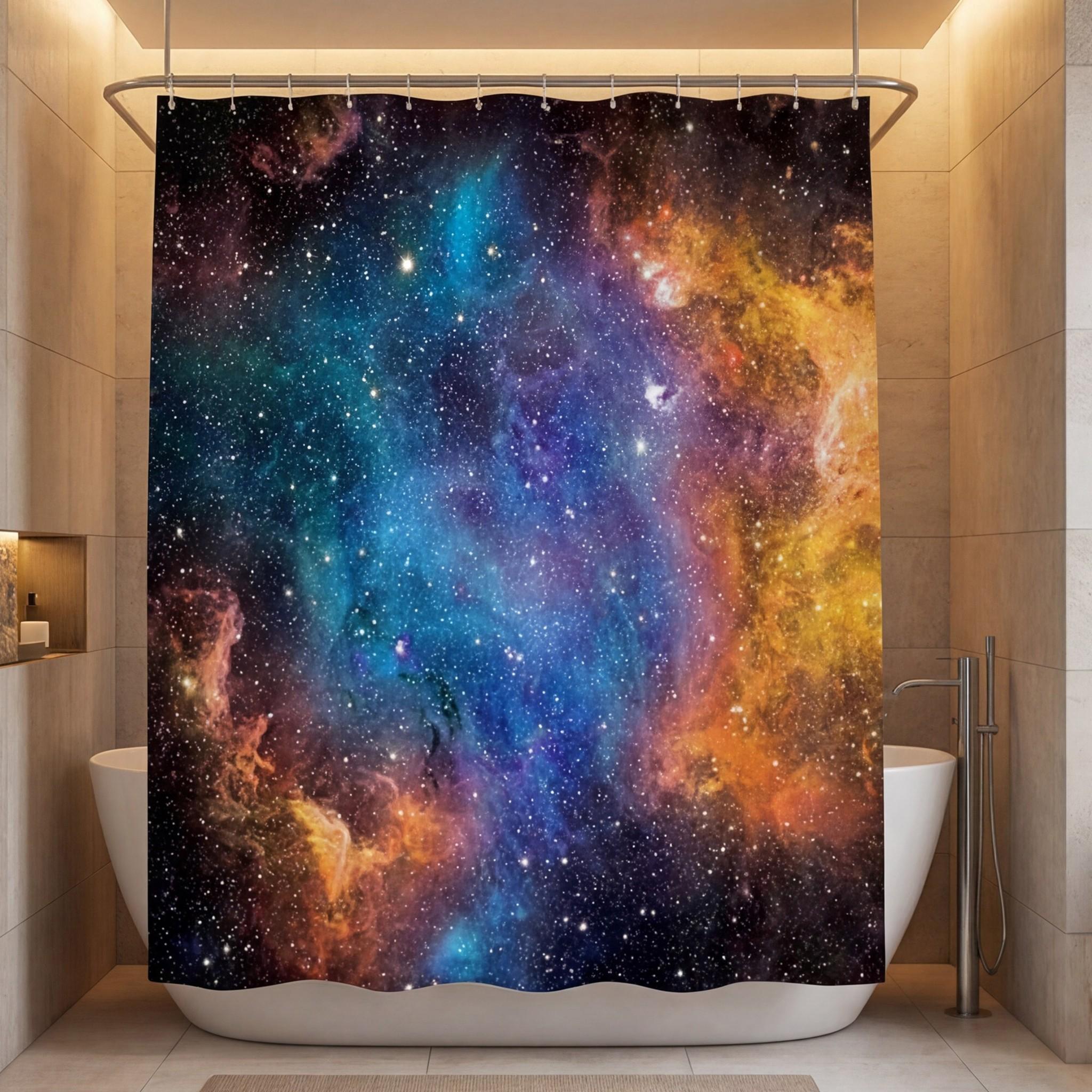 Outer Space Galaxy Shower Curtain, Vibrant Nebula and Starry Night Design for Space Lovers, 72" x 72" Durable Mildew Resistant Polyester Bath Curtain Set