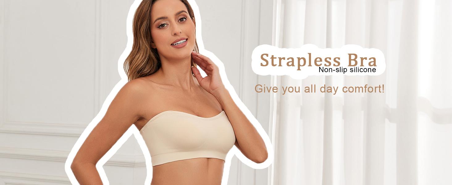 Lusait Strapless Bras for Women Non-Slip Silicone Padded Bandeau Bra Wireless Tube Top Bra