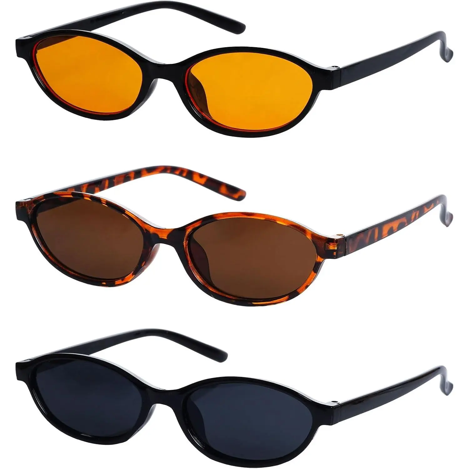 3 Pairs Retro Oval  Eye Sunglasses for Women Y2k Trendy Narrow Shades Sunnies 90s Designer protection Sun Glasses