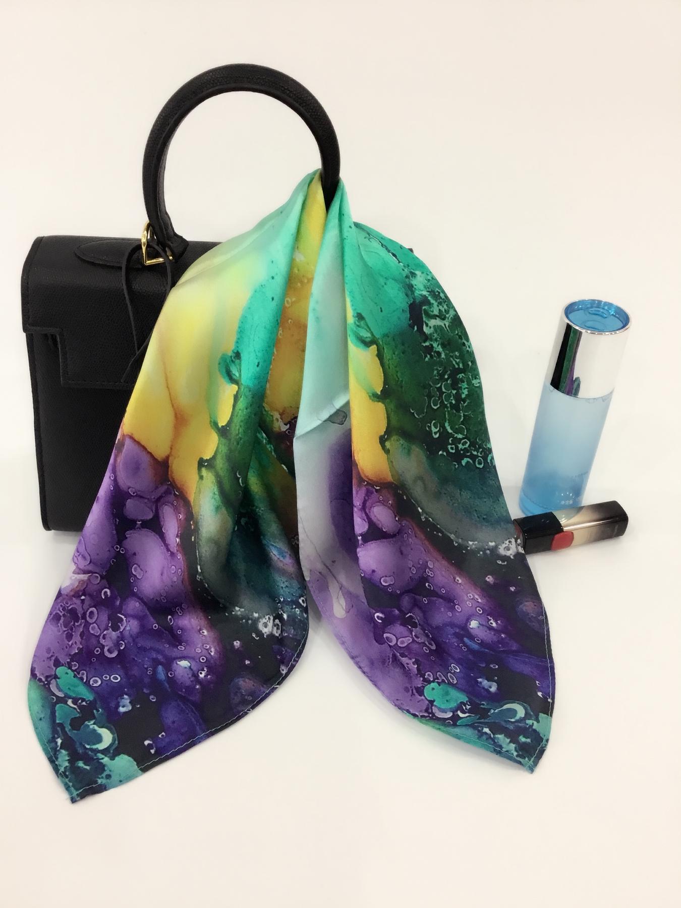 Silk Scarf for Women, 55cm Oil Painting Style Silk Necktie Headscarf, 100% Mulberry Silk, Lightweight Breathable, Soft Smooth, Fashionable Youthful