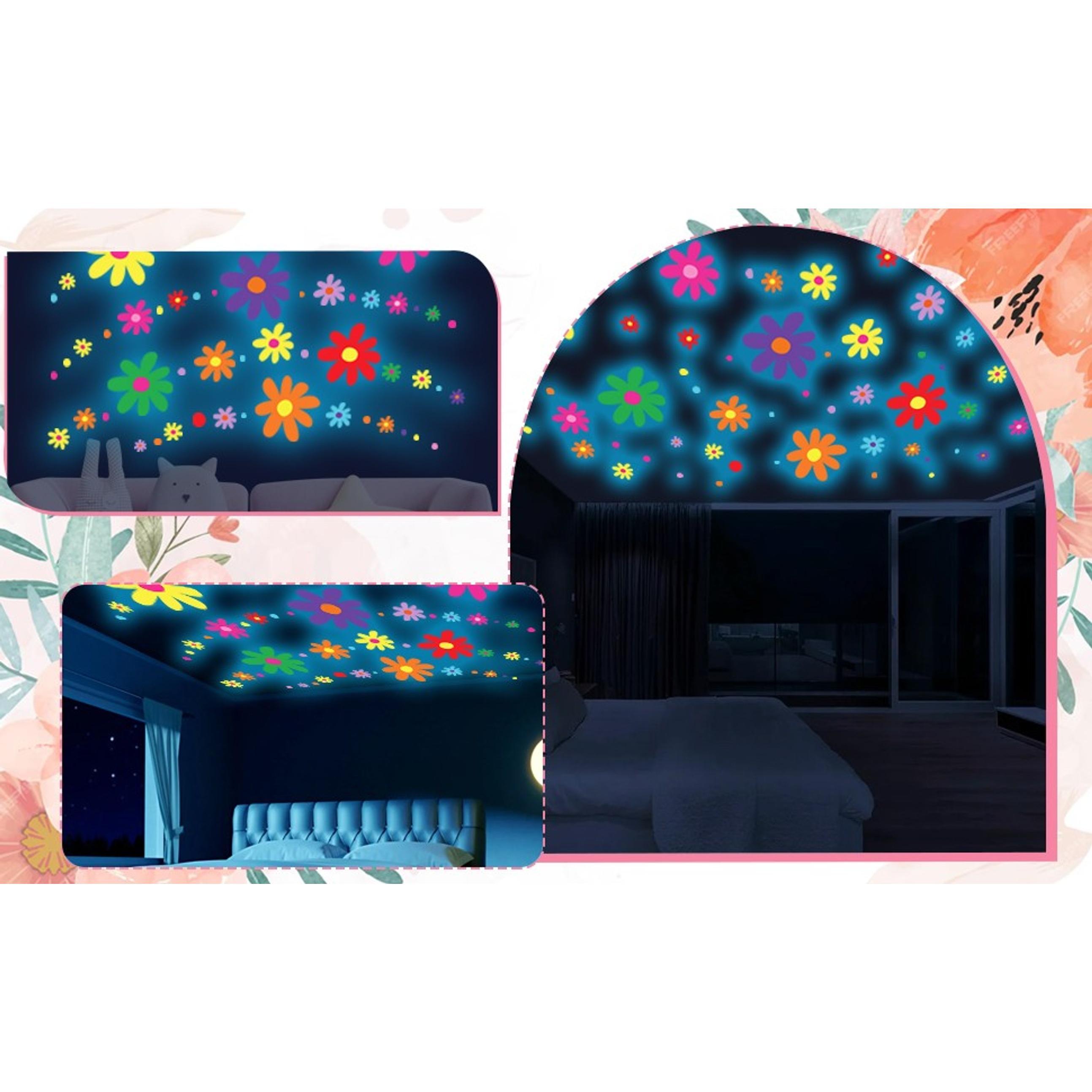Glow in The Dark Daisy Wall Decals, Luminous Colorful Removable Self-Adhesive Boho Flower Stickers for Girls Bedroom Kids Nursery Living Room DecorGift