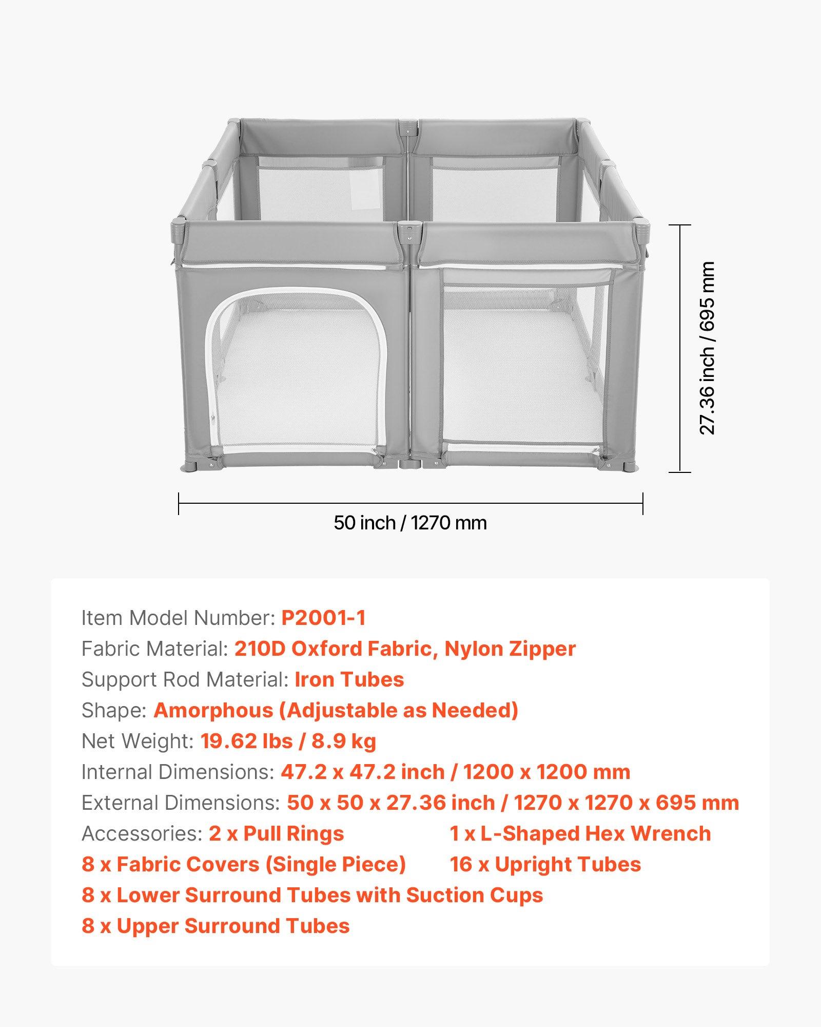 VEVOR Baby Playpen, 47.2″ x 47.2″ Foldable Toddlers Playpen, Indoor/Outdoor Baby Fence Play Yard with Zippered Door & Soft Breathable Mesh, No-Gap Toddlers Activity Center for 6 -24 Months Babies