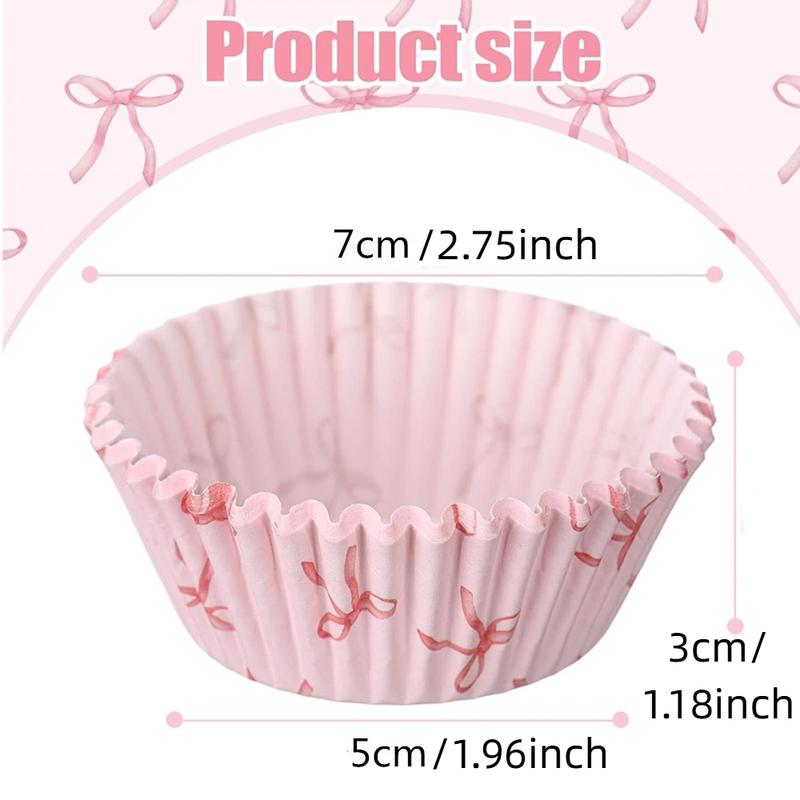 100pcs Pink bow cake paper cups, baking oil-proof disposable cake paper trays, birthday party decoration packaging supplies,Muffin Cupcake Liners 5*3cm ,Home Baking Supplies for Wedding, Birthday, Valentine's Day and Various Occasions