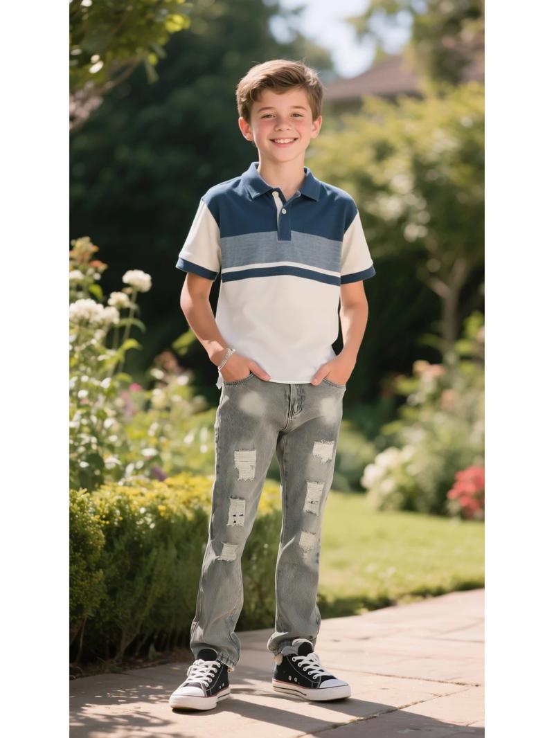 Boy's Skinny Fit Ripped Destroyed Distressed Fashion Kids Denim Pants Jeans