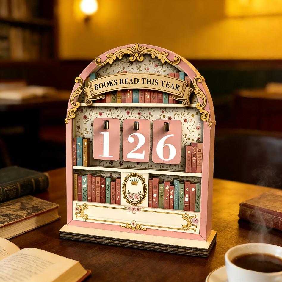 Wooden Vintage Book Reading Tracker, Track Up to 999 Books, DIY Text Base, Office Bookshelf Decor, Vintage Home Decor, Gift for Readers Teachers Writers, Ornaments