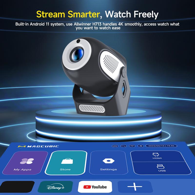[US warehouse] Magcubic Latest HY300X Projector 4K Videosource Supported  Electric Focus 300ANSI 1280*720P Allwinner H713 BT5.0 Built-in Speaker Home Cinema Outdoor portable Panda Color Projetor