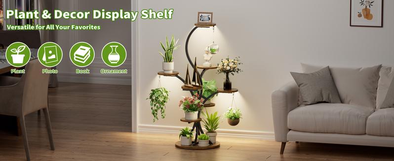 Plant Stand Indoor with Grow Lights - Tree-Shaped Plant Shelf, 7 Tiered Corner Plant Stands for Indoor Plants Multiple, 54" Tall Plant Shelves, Plant Flower Holder Display Rack for Living Room, Patio