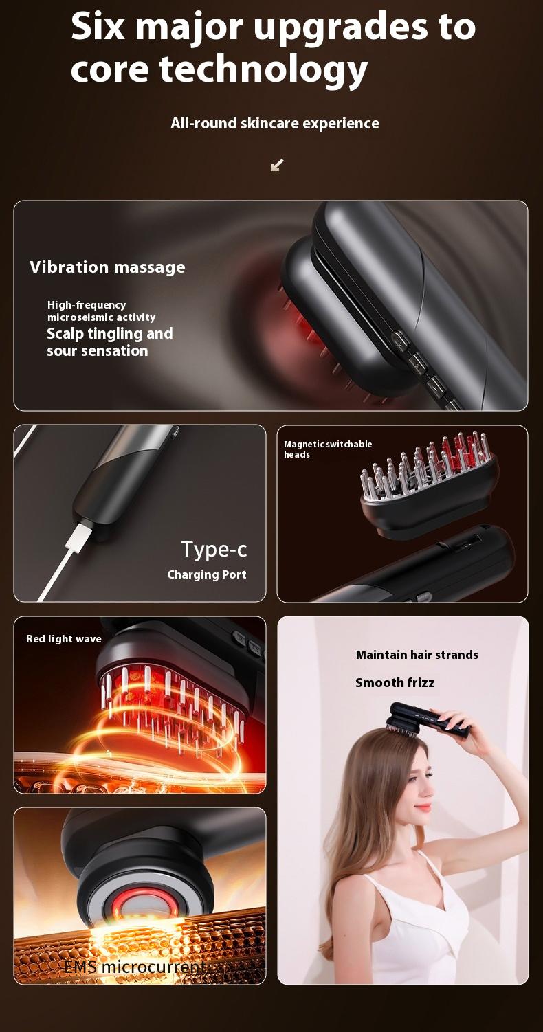 Portable 4-in-1 intelligent electric vibrating scalp massager with silicone brush, suitable for applying hair oil and promoting hair growth, head and scalp massage tool