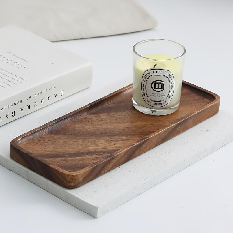 1pc Natural Walnut Wood Rectangular Tray - 11.8-Inch Large Bathroom Countertop Organizer, Oval Rectangular Bath Sink Storage Rack with Polished Natural Grain