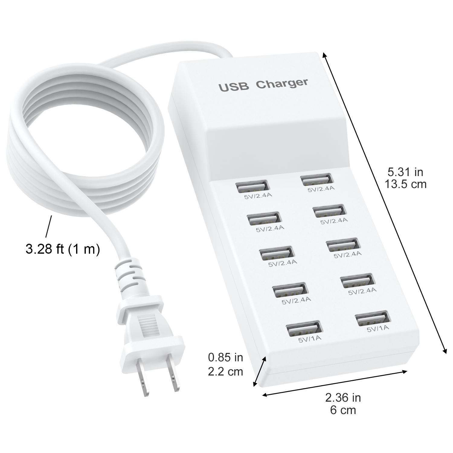 50W 10A USB Charger, 10-Port USB A Ports Desktop Charging Station, Multi Port Travel Fast Wall Charger HUB for Smart Phones, Tablet and More