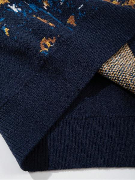 Men's Autumn Winter Casual Loose Fit Van Gogh Sunflower Starry Night Pattern Vintage Knit Long Sleeve Round Neck Pullover Sweater