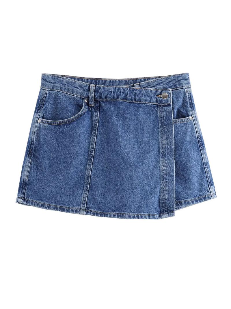 Women High Waist Mini JeanSkirts Skorts Blue Side Button Detail, Pocket Accents & Relaxed Fit Y2K Summer Casual Fashion Trends Women's Bottoms for Daily Looks, Beach Outfits, Boho Casual Skirts