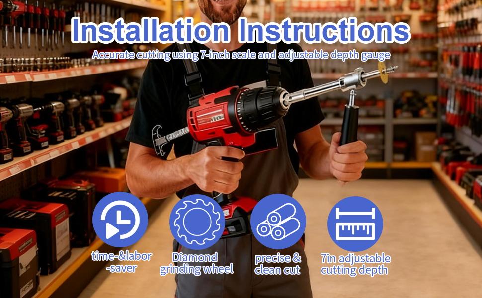 Inside Pipe for PVC Pipe, with Handle and 4 Grit Cutting Wheel, 7 Inch Cutting Depth, 1/4in Hex Shank Fit, Pipe Tool for