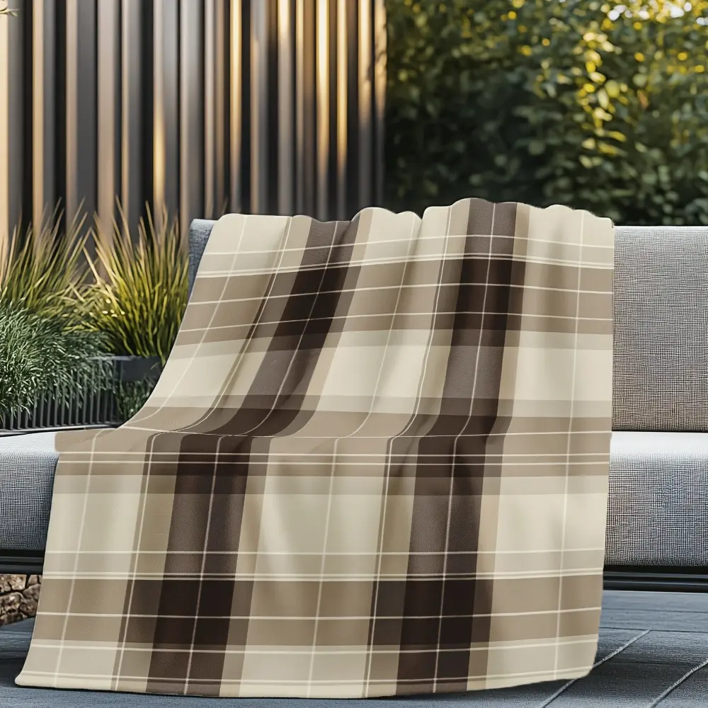 Cozy Checkered Flannel Throw Blanket - Soft, Warm, Lightweight Vintage Mixed-Color Single-Sided Print - All-Season Comfort for Bedroom, Sofa, Travel - Household Decor Textile Throw