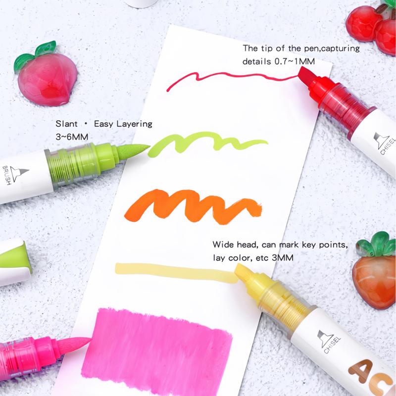 Acrylic Paint Pens Dual Tip Brush & Chisel Tip, Art Color Set Acrylic Paint Markers Automatic Ink Control,for Rock Painting,Ceramic,Wood, Canvas,Glass, Stone,Fabric,Card Making,DIY & Art Supplies, Acrylic Art Kit