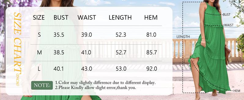 ETCYY Women's Summer Boho Maxi Dress – Loose Halter Neck, Ruffle Hem, Flowy Sleeveless Sundress, Waist-Friendly Beachwear, Green Casual Womenswear Basic, 2025 Vacation Outfit | Final Sale – Limited Stock