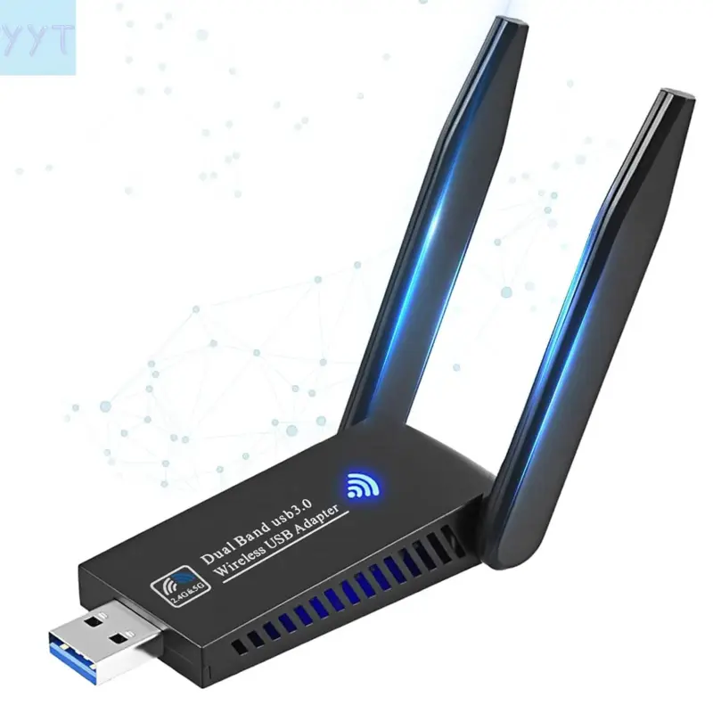 YYT1 1300Mbps USB Wireless Adapter Dongle With Double Antenna, Dual Band Wifi 5GHz/2.4GHz Gain Adapter PC, Support Windows 11/10/8/7/Vista/XP, USB Wifi Adapter Desktop PC