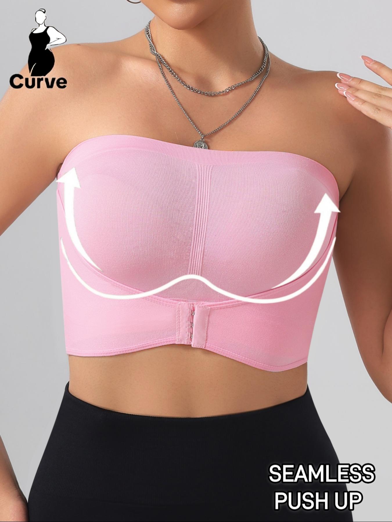 【Plus Size】 Solid Color Women‘s Strapless Bra, No Padding,Women's Comfortable Breathable Soft Bra,Front Chest Buckles Design,Women's Lingerie for All Seasons,Ladies Knitted Stretch Underwear For Daily/Sleep Wear or any Occasion,All Seasons