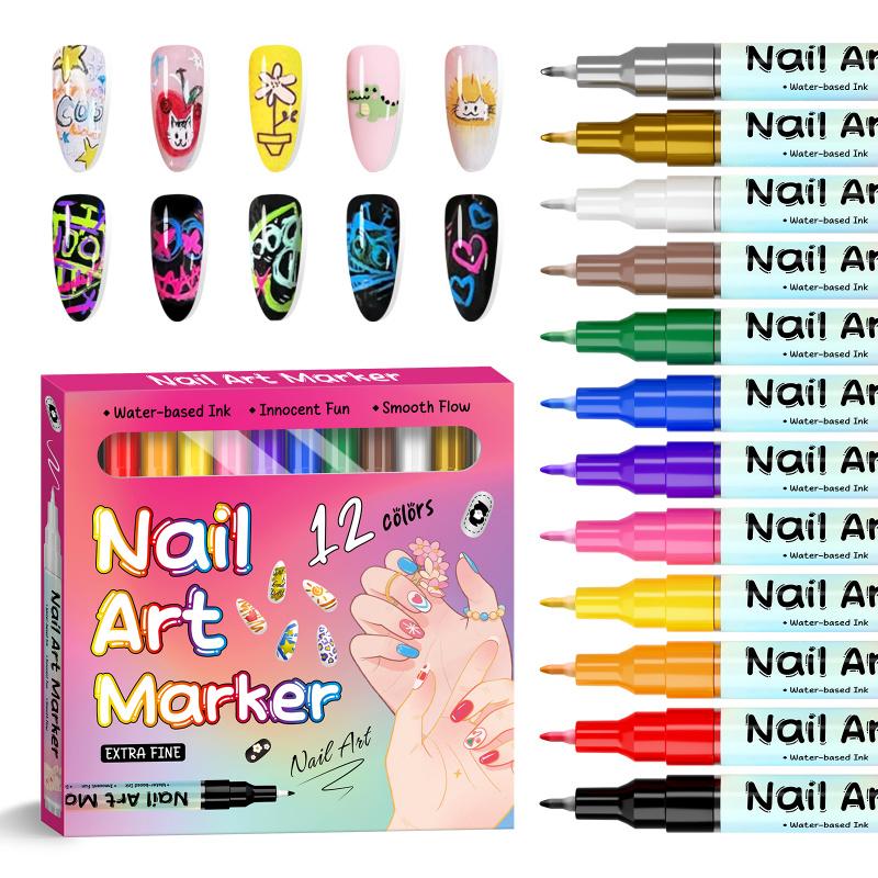 12/24 Color Nail Art Pens, 0.5 MM Nail Polish Pens Set Drawing Painting Point Liner Acrylic Painted Pen Kit, Waterproof and Quick-drying Nail for DIY Nails Art Design Manicure Tools12/24P