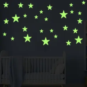 Household daily necessities Glow in The Dark Stars Ceiling Stickers 4/6/12cm Large Glow Ceiling Star Stickers 3D Room Wall Decor, Fantastic Wall Star Sticker for Bedroom, Green (27pcs)