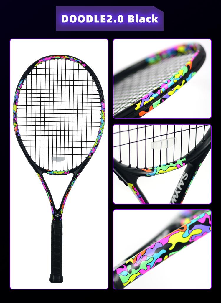 2026 Upgraded Model Doodle 2.0, Professional Carbon Tennis Racket 105in² Oversized Defensive Control | Pre-strung 50-60lbs | Empty Racket 280g Plus or minus 10 grams | Dazzling Graffiti Design | Suitable For Major Players
