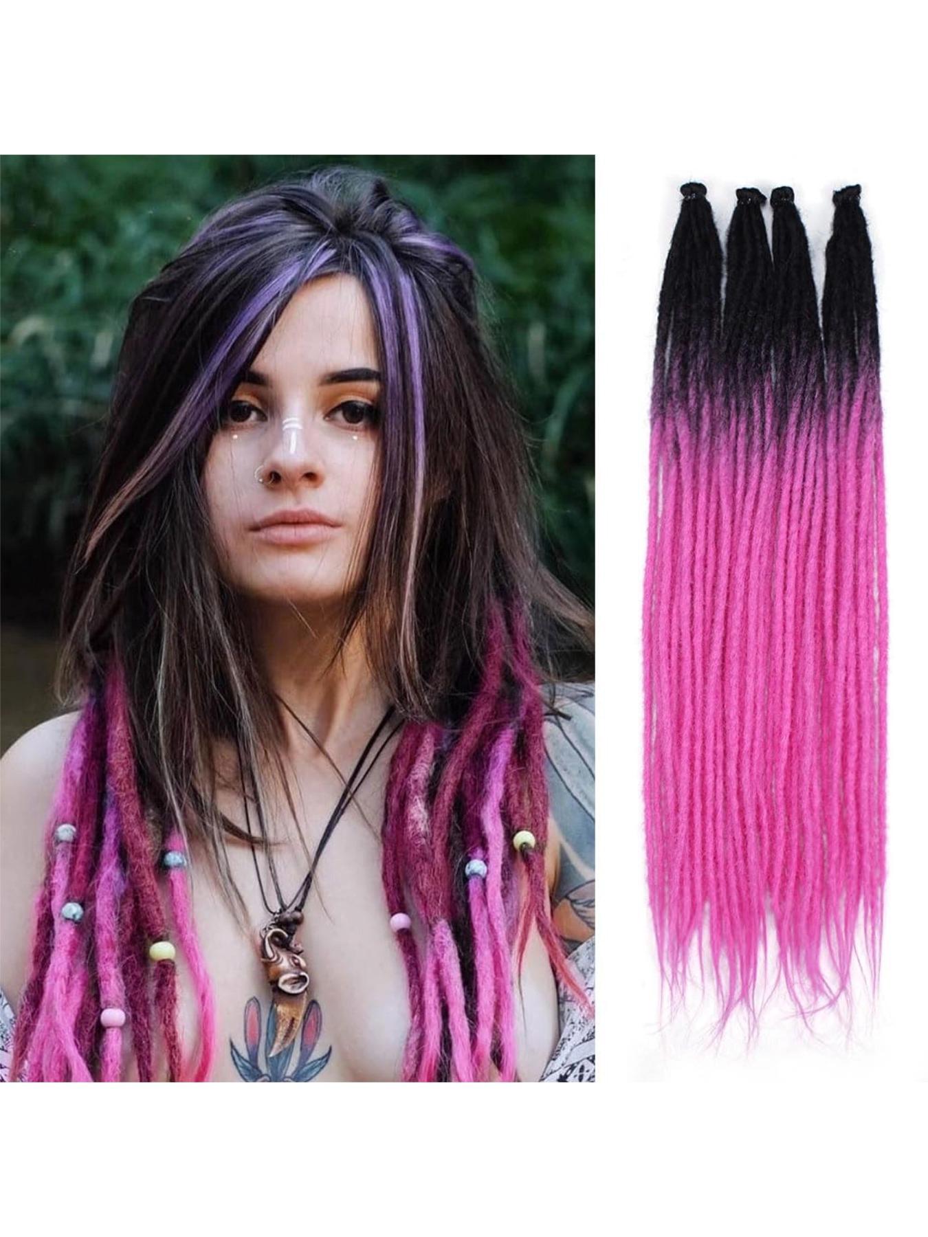 40 pcs Violet Red Dreadlock Extensions, 22" Synthetic Braiding Hair Crochet Dreads Extensions 100% Handmade Single Ended Dreads Thin 0.6cm Width Reggae Style Dreadlock for People