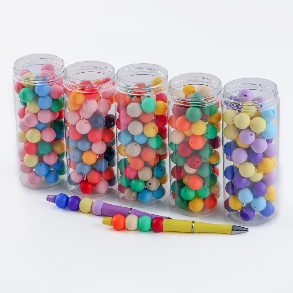 48pcs silicone solid color round beads Bead Assortment in 6 color combinations suitable for DIY bead pens, pendants, keychains, bracelets, necklaces, etc