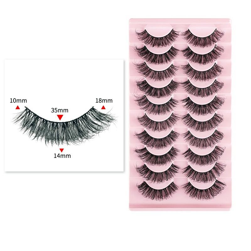 Fluffy Wispy False Eyelashes, 10 Pairs Cat-Eye Strip Lashes Natural Curly Faux Mink Eyelashes, 3D Effect Reusable Eyelash Extensions, Lightweight Volumized Eye Makeup Tool for All Season Daily Party Wedding Makeup, Beginner-Friendly False Lashes