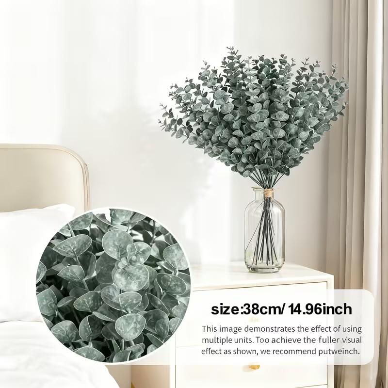 60pcs Artificial Eucalyptus Stems, Fake Eucalyptus Leaves, No Maintenance, Outdoor Home Decor, Wedding Bouquets, Vase Fillers, DIY Wreaths, Party Centerpieces