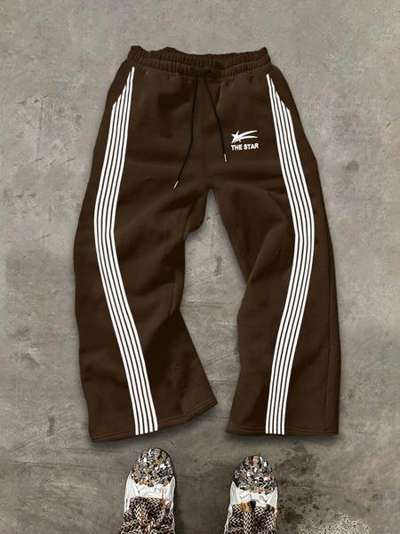 Striped Sporty Sweatpants with Side Bars & the Star Logo, Drawstring Waist, Loose Fit, Skin-Friendly Fabric for Daily Wear, Athleisure Style Pants