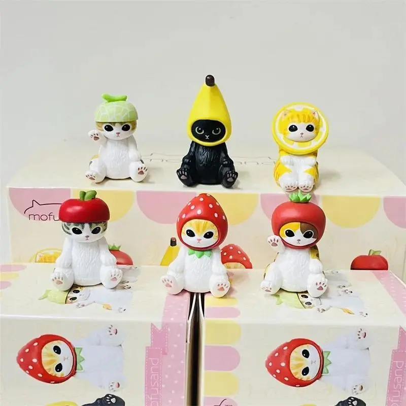Mofusand Shark Cat Blind Box Cartoon Cute Fruit Cat Figures Ornaments Dolls Toy Fans Children Christmas Gifts Random 1Pcs