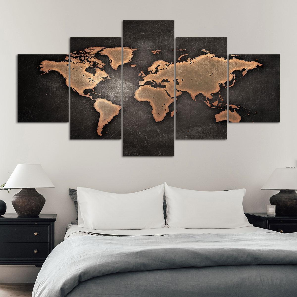 Vintage World Map Pattern Canvas Unframed Painting, 5 Counts Modern Art Poster, Wall Art Decor for Home Living Room Bedroom Office, Ornaments