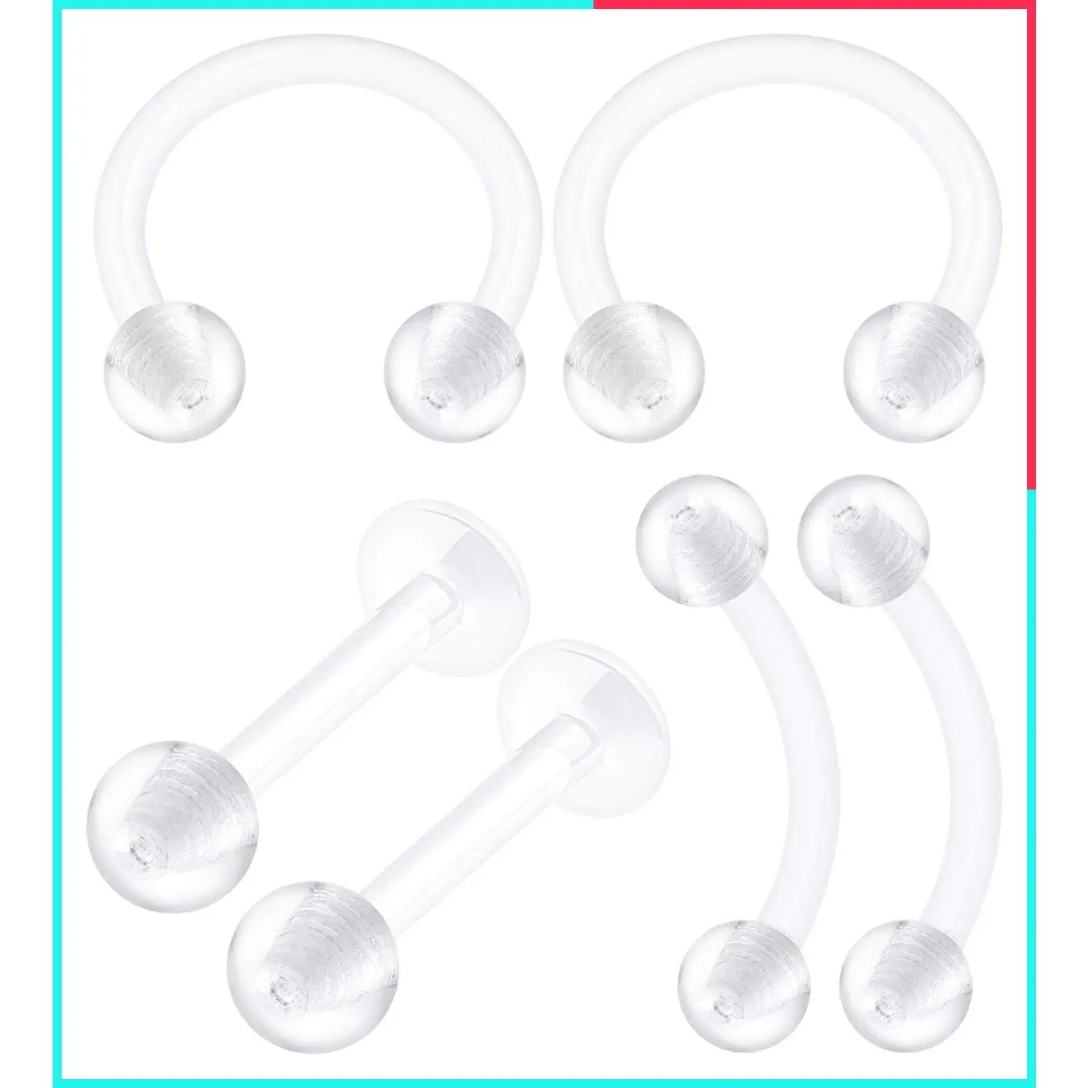 6Pcs 16G Clear Bioplastic Curved Piercing Retainers with 5/16" (8mm) Ball Ends for Helix Septum Cartilage Jewelry