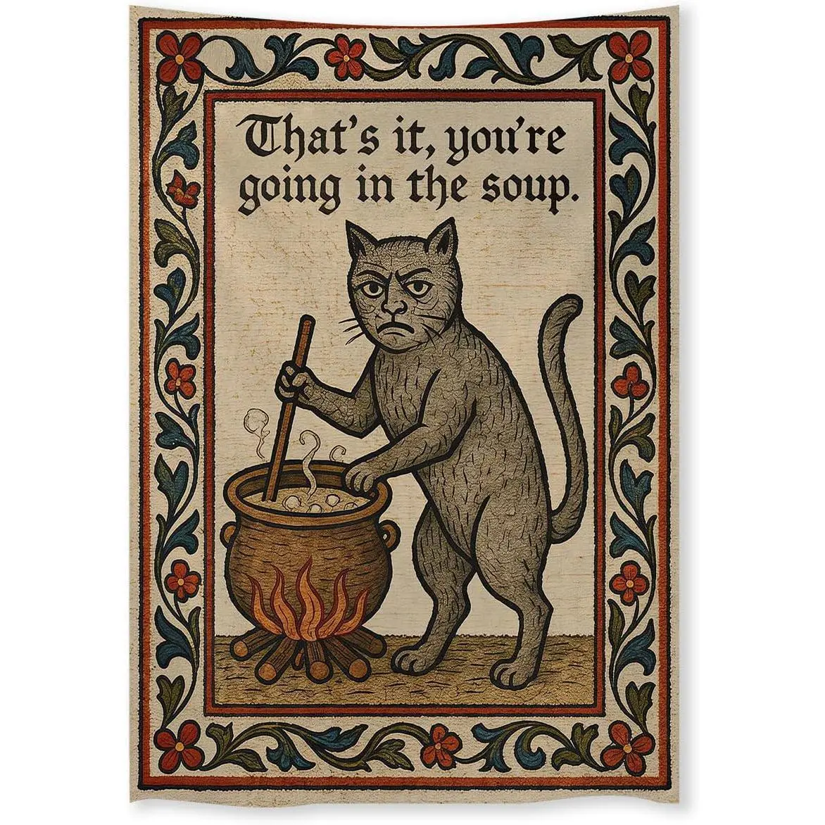FoxUncle Weird Medieval Cat Woven Tapestry Vintage Medieval Cat Aesthetic Wall Art Funny Quirky Animal Wall Decor 40 x 60 inches Home Decor for Living Room Hallway Bedroom