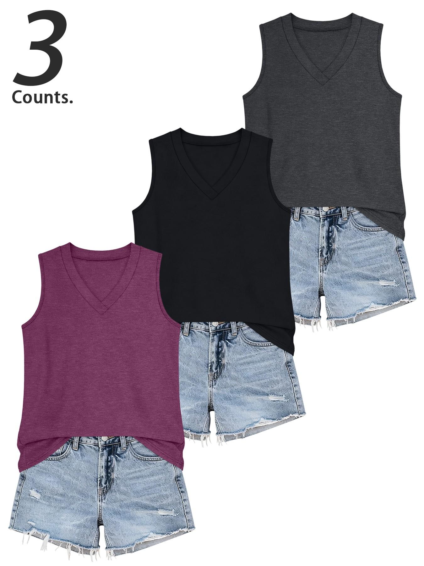 Women's Solid Color V Neck Tank Top, Casual Sleeveless Top for Summer, Ladies Clothes for Daily Wear