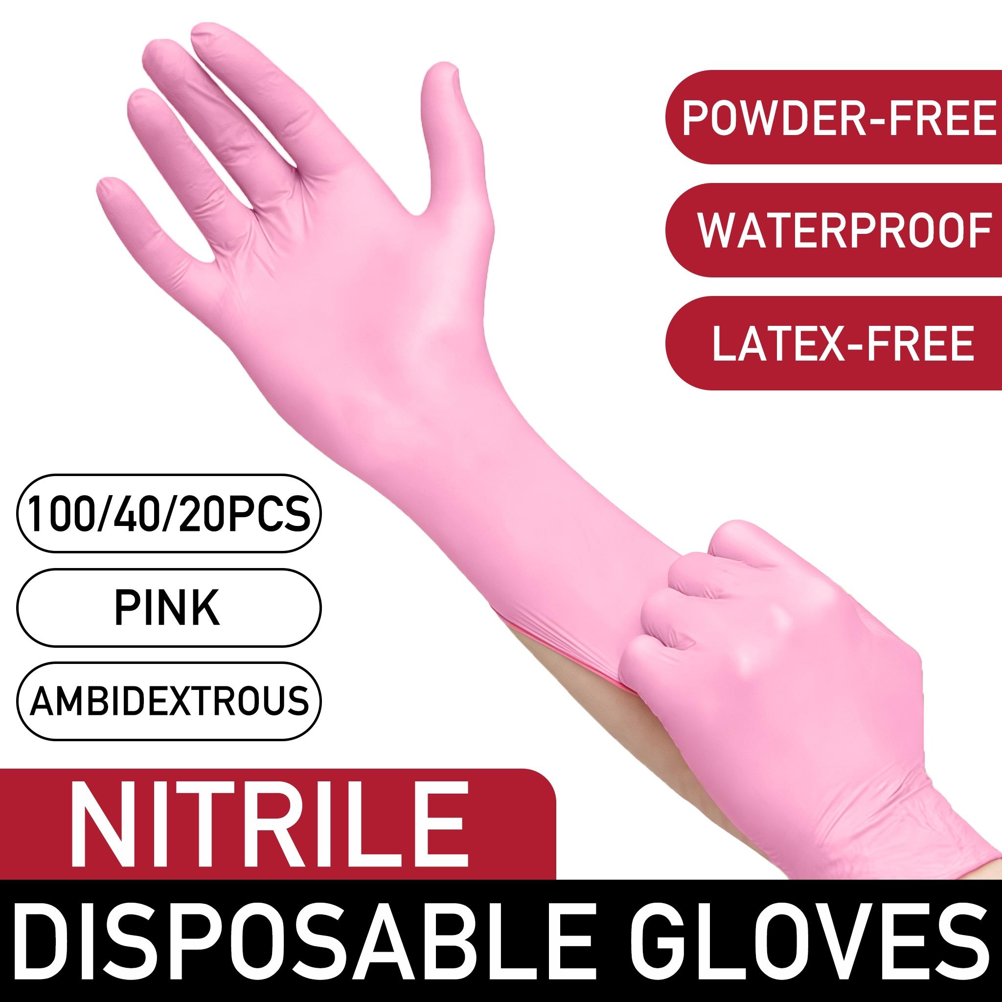 100/40/20 pcs/bag, pink disposable gloves, Work Gloves, Household Cleaning Gloves, waterproof, latex-free, powder-free, suitable for home and kitchen cleaning, nail care, hairdressing, painting and small tool use, Christmas gift, non-medical grade gloves