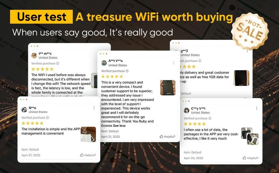 ECOVOX 4G LTE WiFi Mobile Hotspot 2026, No SIM Card Required No Contract, 9 Connected Devices, Multiple Networks, Portable Internet for Campers, Motorhomes and Travels, Free 1GB Local Data