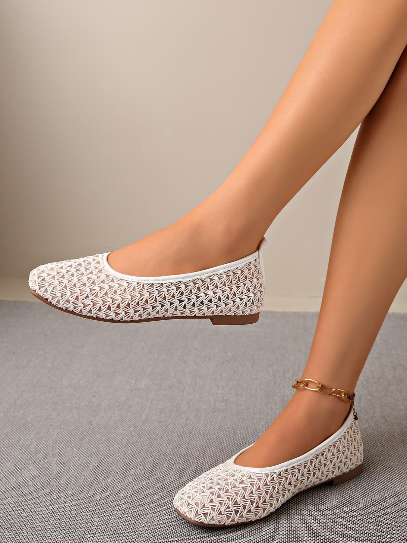 Women's Crochet Mesh Ballet Flats, Breathable Hollow Out Slip-On Shoes, Comfortable Soft Sole Walkers for Summer, Fashion Loafers for Ladies