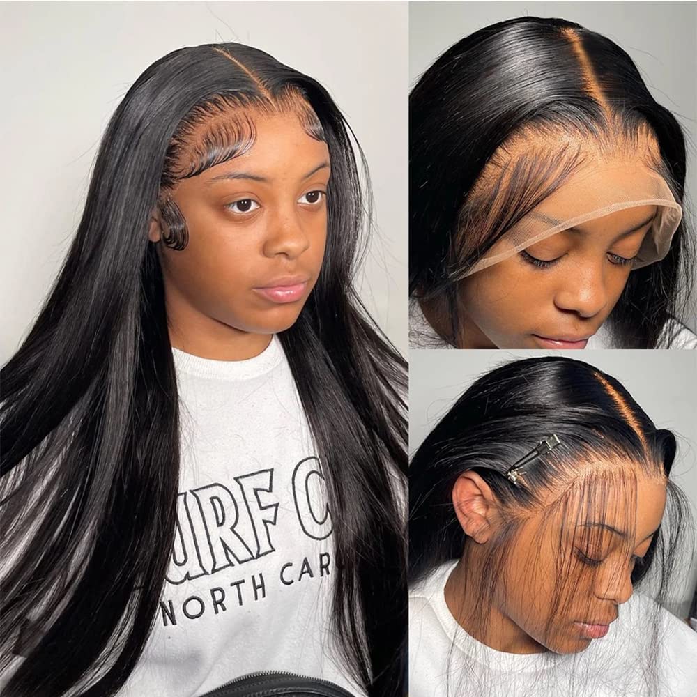 Bling Hair 28 Inch Straight 13x4 Lace Front Wigs Human Hair Transparent Pre Plucked with Hairline Hair 13x6 Lace Frontal Wigs Human Hair 180 Density For Black Women