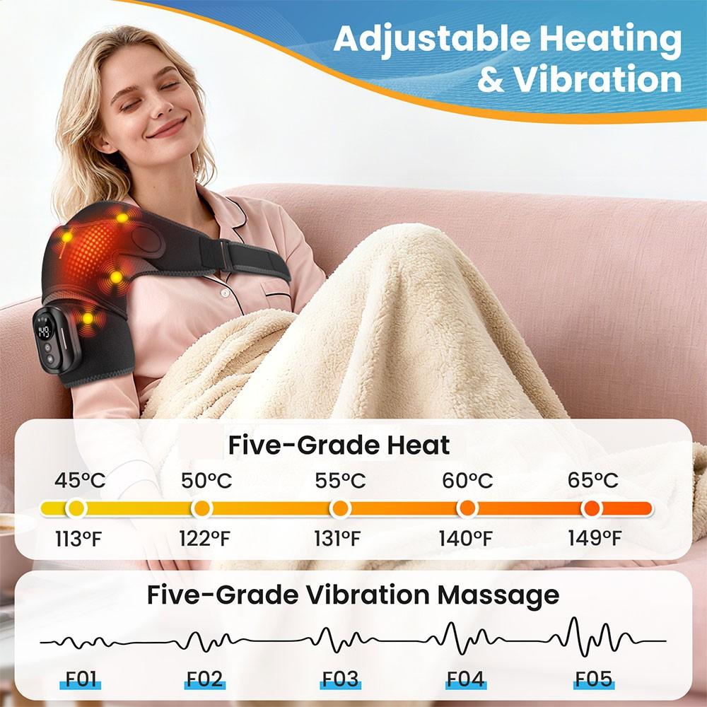 Electric Heating Vibrating Shoulder Wrap Pad with Remote Control, 4 Motor Vibration, 5 Intensity Levels, Universal Left and Right Shoulder Massage Support Belt Strap, Relaxing Gift