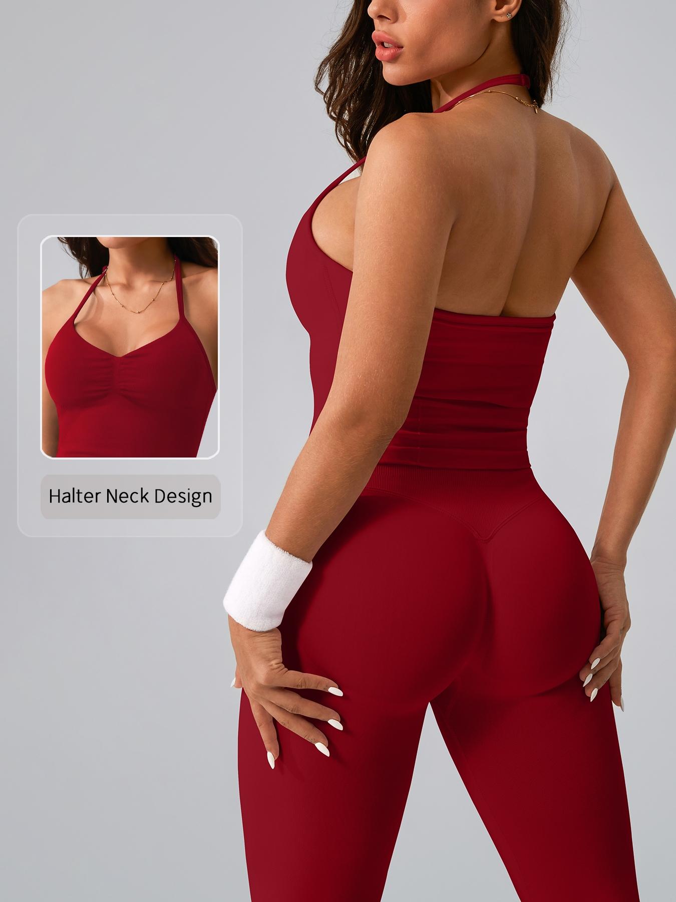 Women's High Waist Backless Tank Top & Tight Long Pants Set, Lightweight Compression Activewear, Breathable Yoga Gym Workout Cycling Running Golf Tennis Sports Wear