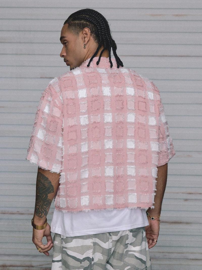 American Street Style Striped Short Sleeve Shirt, Letter Print Vintage Button-Up, Casual Loose Fit for All Seasons