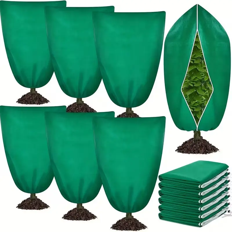 6-Pack Extra Large Winter Plant Covers, Reusable Zipper Drawstring Plant Protection Bags, Insulated Bushes Coats, Outdoor Garden Frost Guard