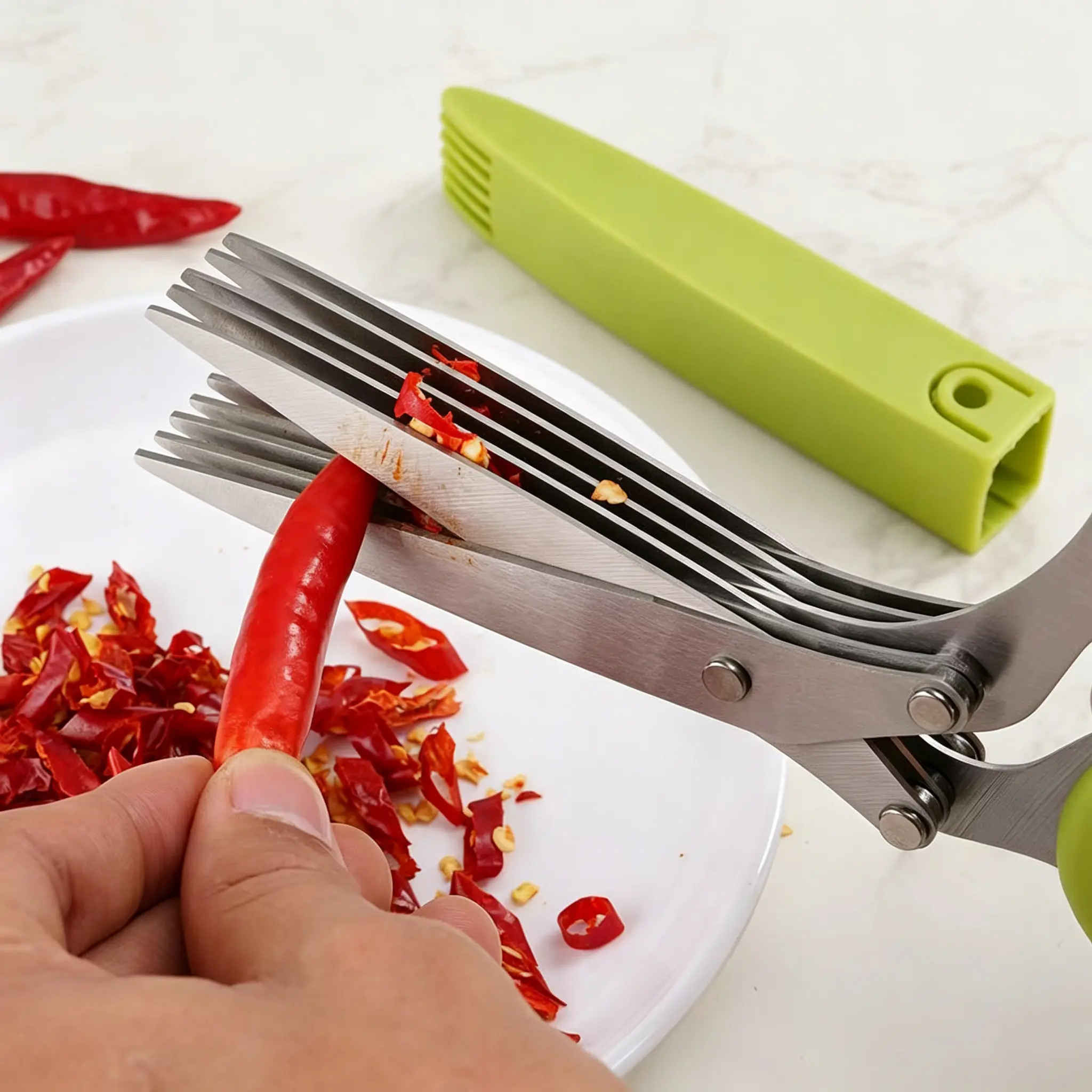 5-Blade Stainless Steel Multi-Layer Cut Kitchen Scissors, Multi-Functional Food Shears with Cleaning Brush and Protective Cover, for Vegetables, Baby Food and Paper