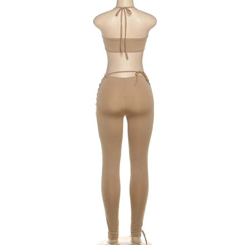 DOUCIU Trendy Personality High Street Hip Hop Cool Tight Sexy Hot Versatile Women'S Thin Solid Color Vest With Adjustable Drawstring Perforated Trousers Two-piece Set Stretchy Outfit Sets