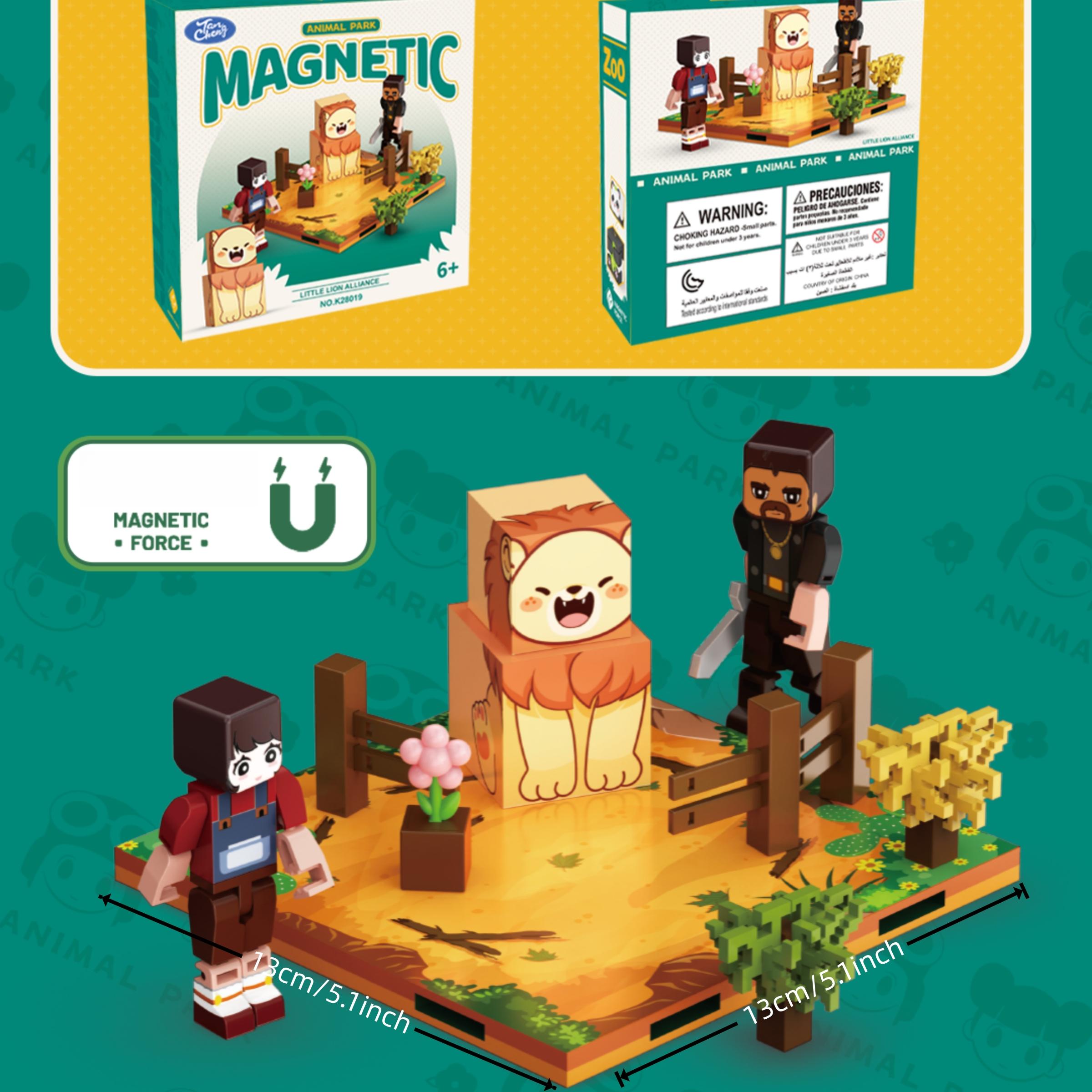 Magnetic Building Blocks Minecraft Lion Scene, DIY Puzzle Toy for Kids, Educational Gift for Boys and Girls, Creative Playset