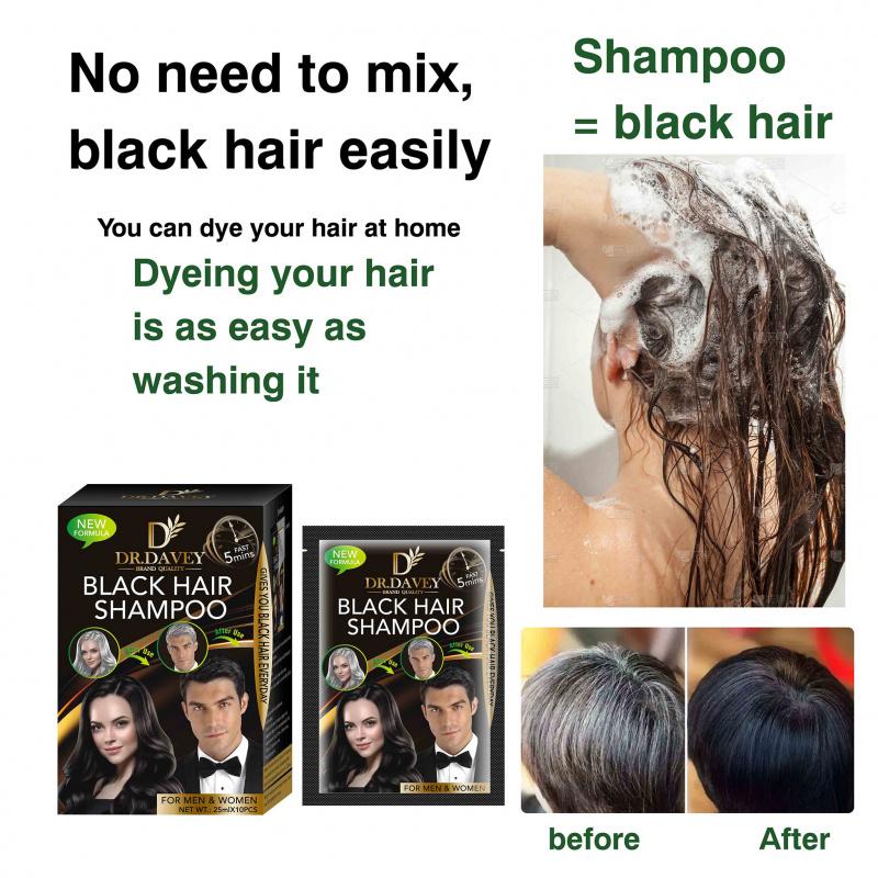 DR.DAVEY Box Set 25ml x 10PCS Black Hair Dye Moisturizing Hair Cleaning Care Dyeing Hair Care Shampoo