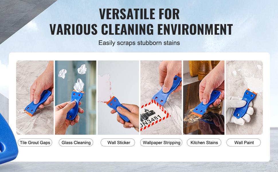 VEVOR Plastic Razor Blade Scraper, 2PCS Scraper Tool, 120PCS Plastic Blades, Cleaning Scraper Remover for Stickers, Decals, Adhesive, Labels, Paint from Glass, Car, Window, Caulk, No Scratches, Blue